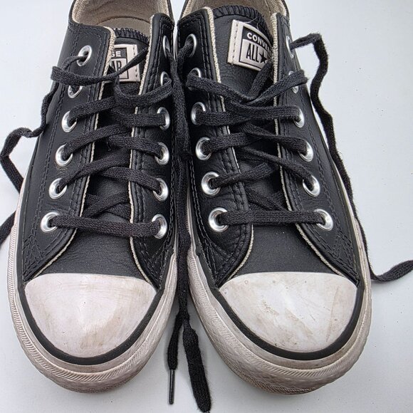Converse All Star Women’s Size 5.5 Black Leather Low Top Sneakers Casual Shoes - Picture 10 of 13